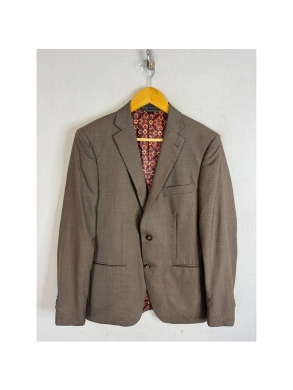 Indochino Mens Brown 100% Wool Micro Pattern Blazer Jacket Men 38R